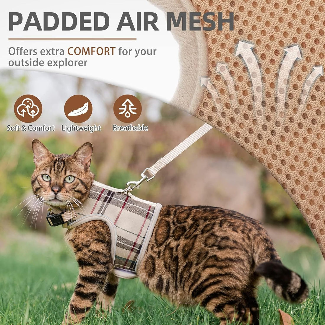 PUPTECK Soft Mesh Cat Vest Harness and Leash Set Puppy Padded Pet