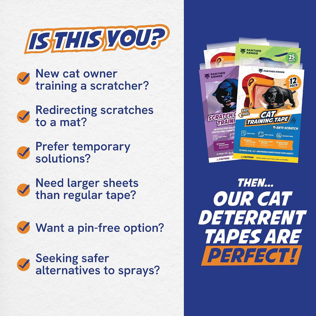 12 Pack Cat Scratch Furniture Protector Tape Sheets