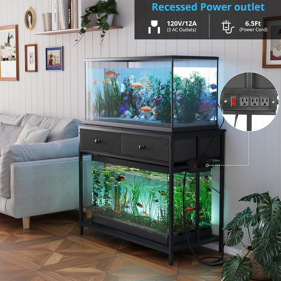 VOWNER 40 Gallon Aquarium Stand with Power Outlet & Cabinet Storage