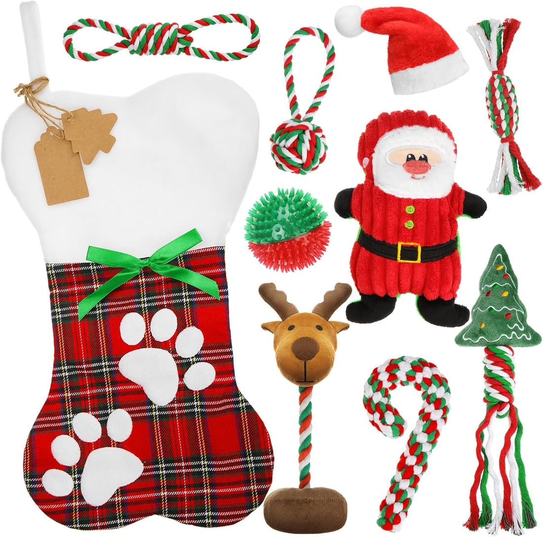 Dansydaisy 10 Pcs Christmas Dog Toys Bulk Xmas Themed Gift Puppy Chew