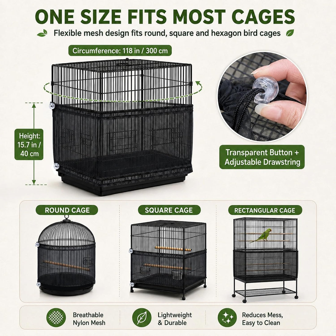 16" H x 118" Circumference Adjustable Bird Cage Seed Catcher Nylon
