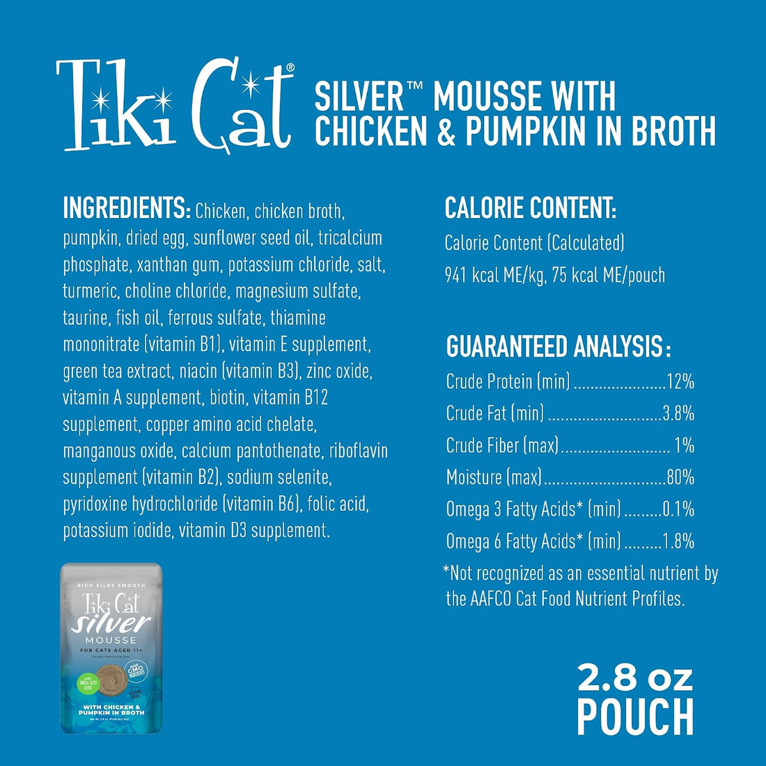 Tiki Cat Silver Mousse Wet Cat Food for Seniors, Chicken & Pumpkin