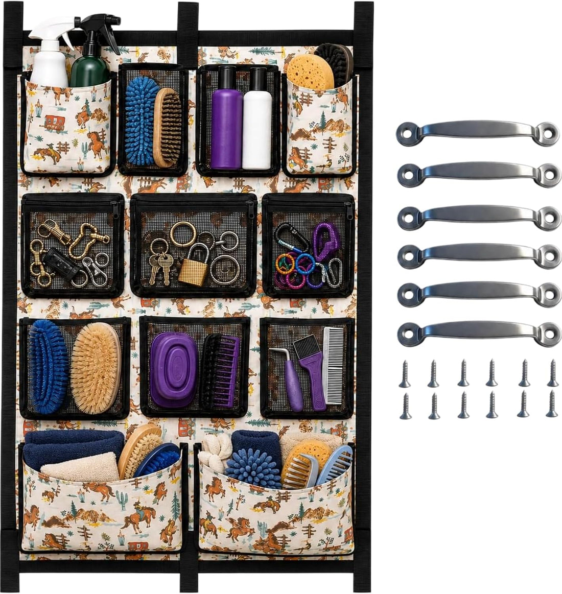 Horse Trailer Organizer & Grooming Bag, Heavy Duty Hanging Door Caddy