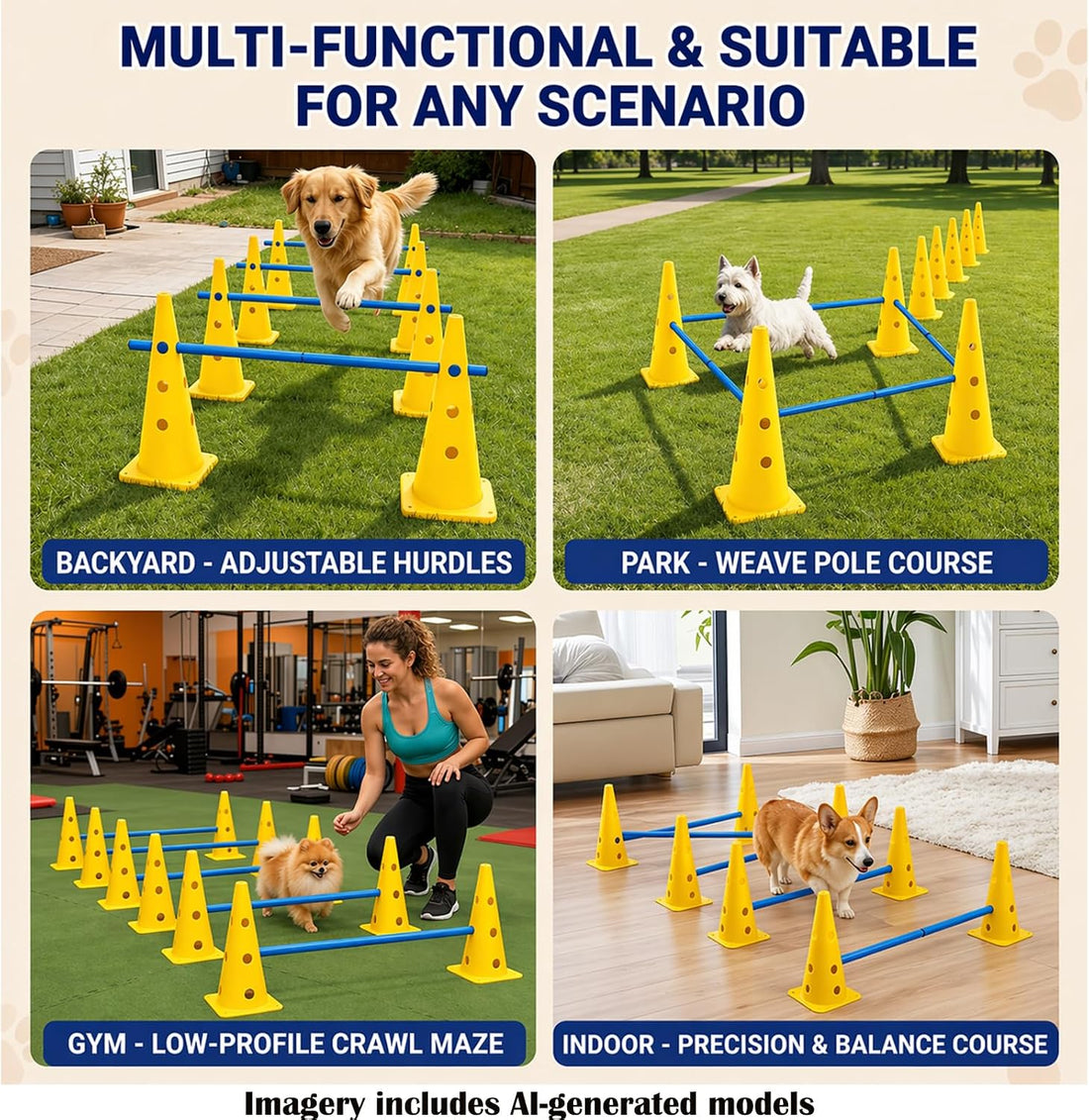 Dog Agility Equipment Set, 6 Adjustable Hurdles with 12 Cones