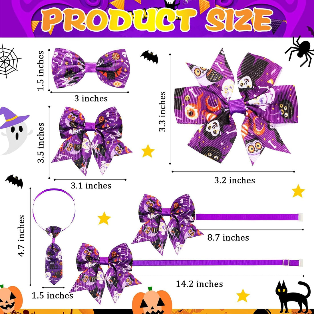 Talltalk 120 Pcs Halloween Dog Bow Tie Collar Set