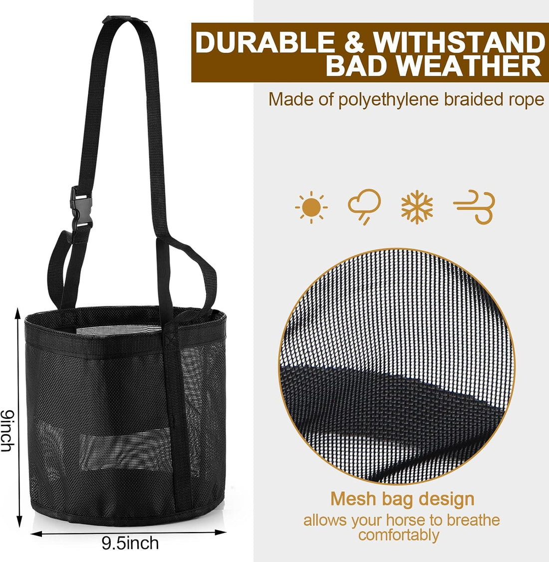 2 Pcs Horse Feed Bag, Heavy Duty Mesh Feeder with Adjustable Strap