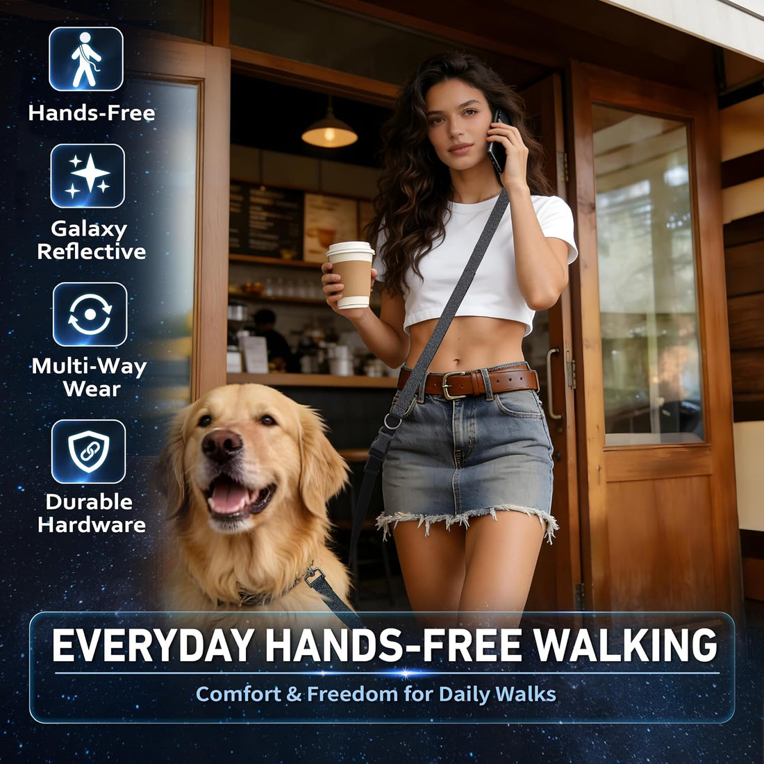 Hands Free Dog Leash,Galaxy Reflective Crossbody Leash