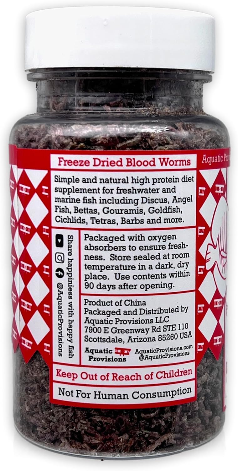 Aquatic Provisions Freeze Dried Bloodworms for Fish, 0.5 oz Jar