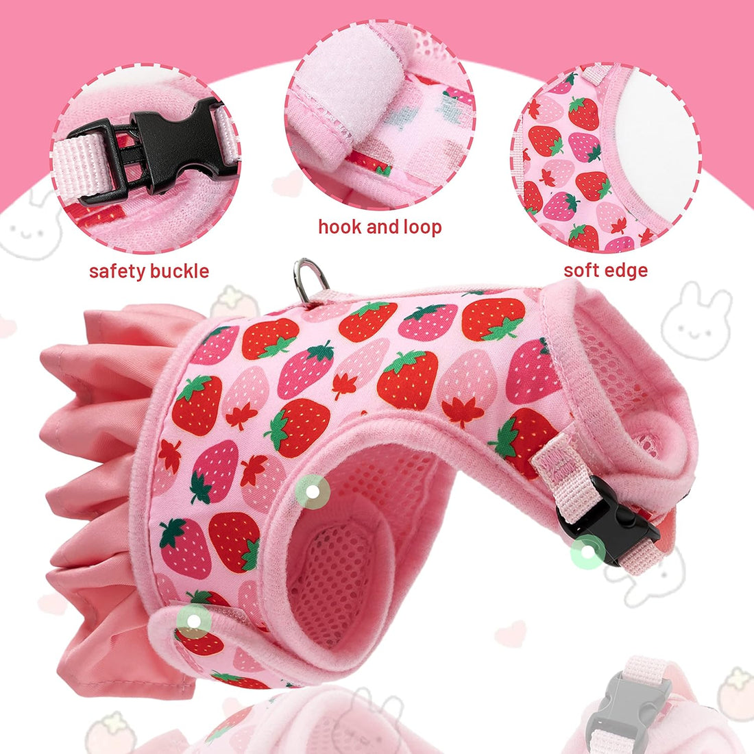 Bunny Harness and Leash Set, Escape Proof Floral Mesh Rabbit Vest