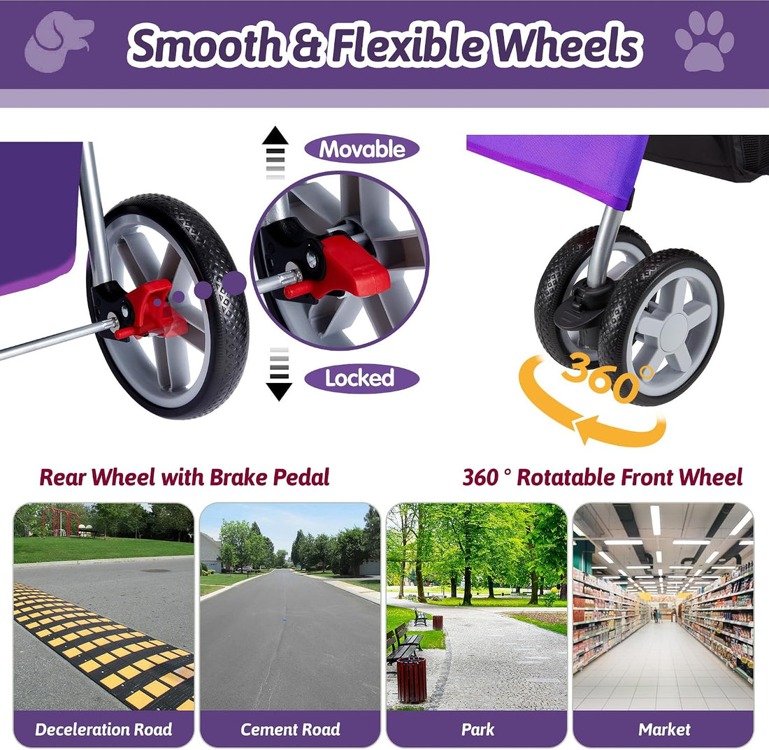 Azaeahom Pet Stroller, 4 Wheels Pet Strolling Cart for Medium/Small