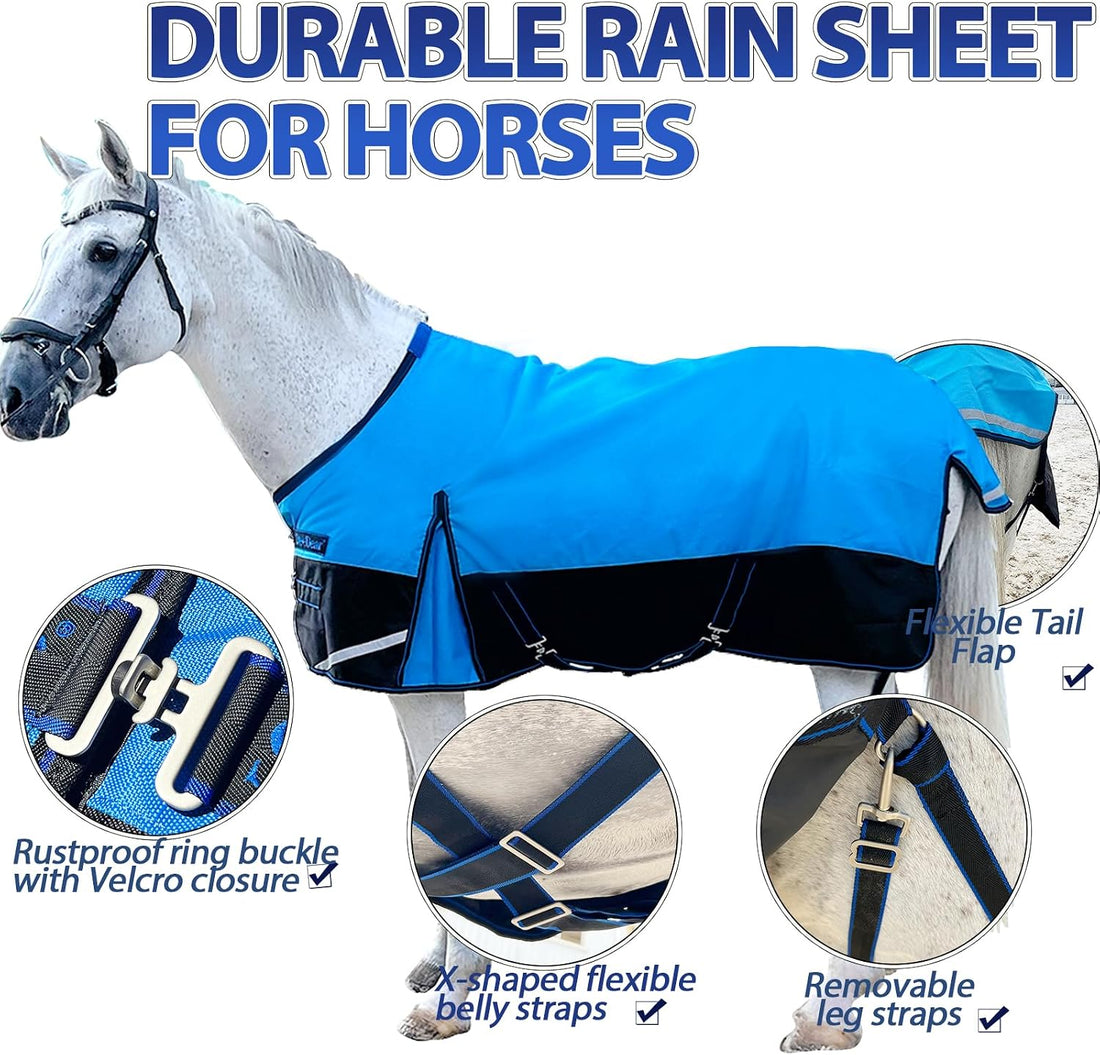 1200D Fall Horse Turnout Sheet (0g No Fill) Horse Blanket,Blue Black