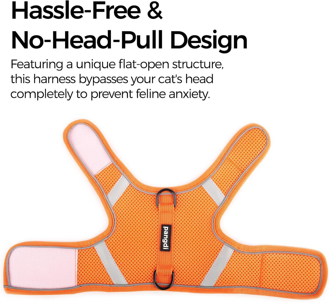 Cat Harness and Leash Set, No Over-the-Head Cat Vest, Orange, M