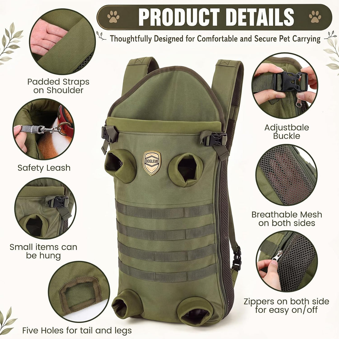 Dog Carrier Tactical Backpack for Medium Large 26-40lbs