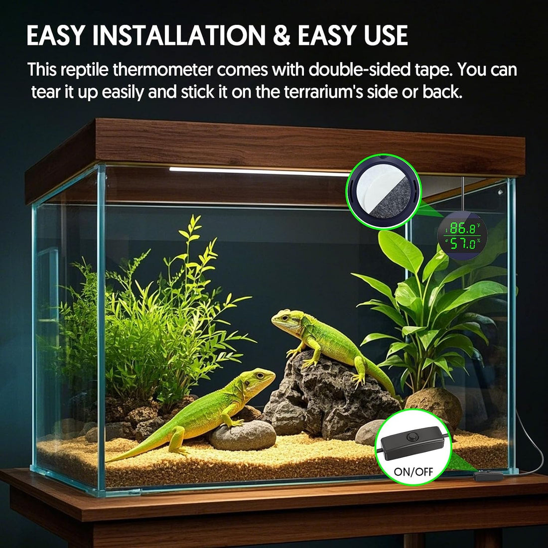 QZQ Reptile Thermometer and Humidity Gauge, Digital Display, Blue