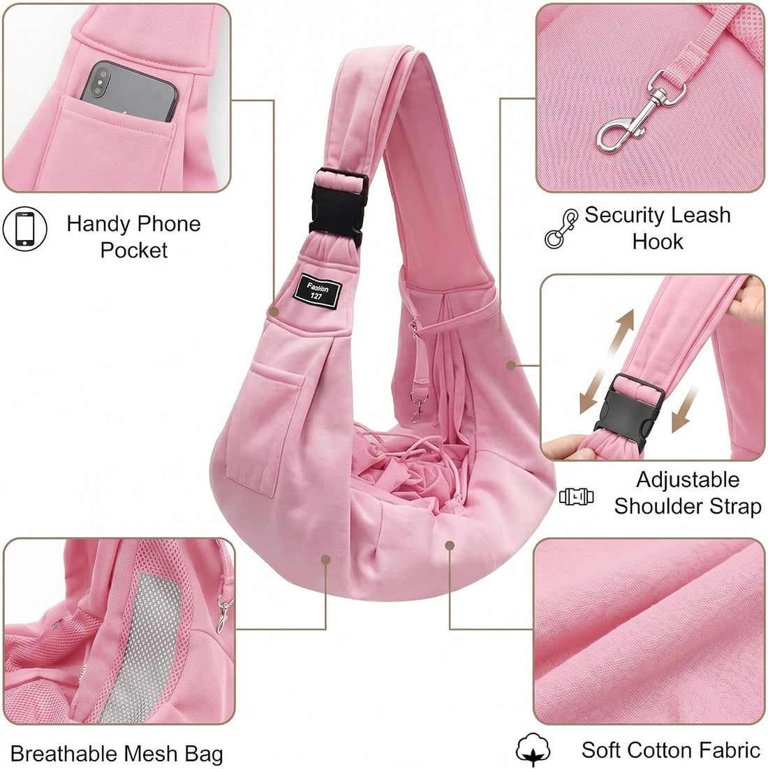 Adjustable Pet Sling Carrier, Anti-Escape Bag for Small Dogs & Cats