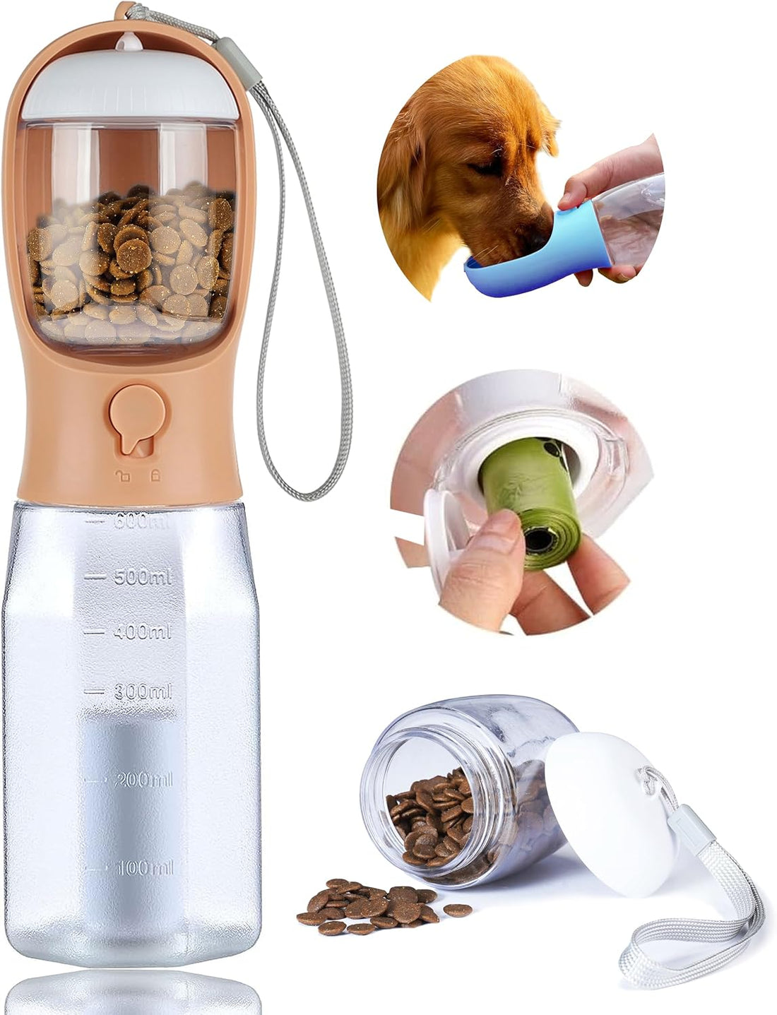 Dog Water Bottle with Food Container