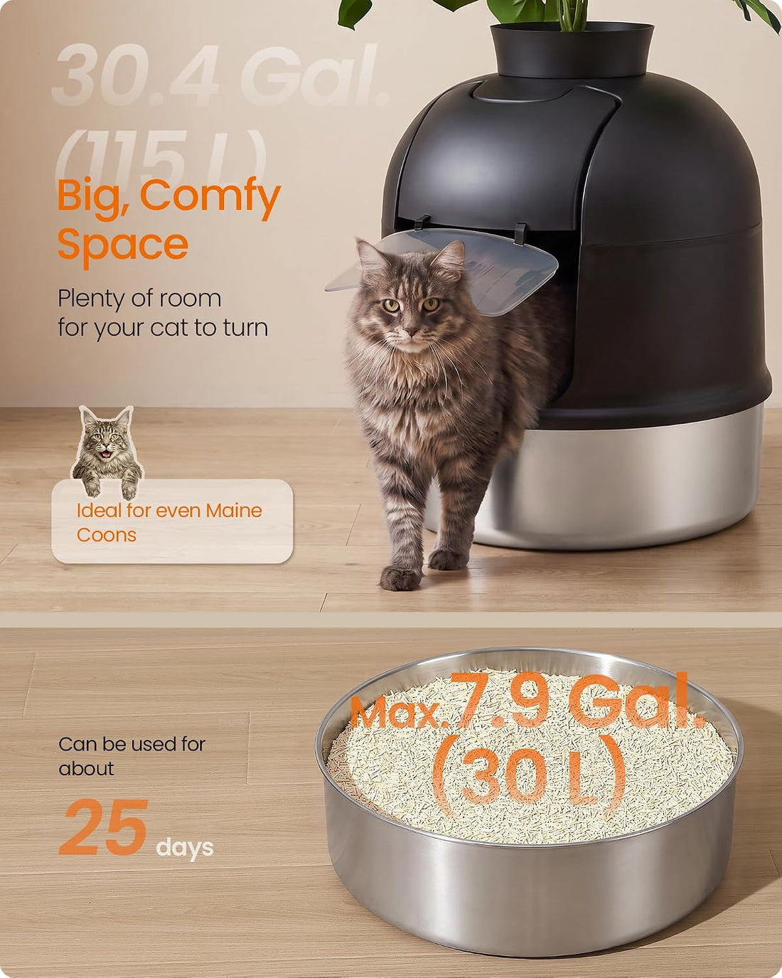 FEANDREA Plant Cat Litter Box Enclosure with Artificial Plant,19.3" L