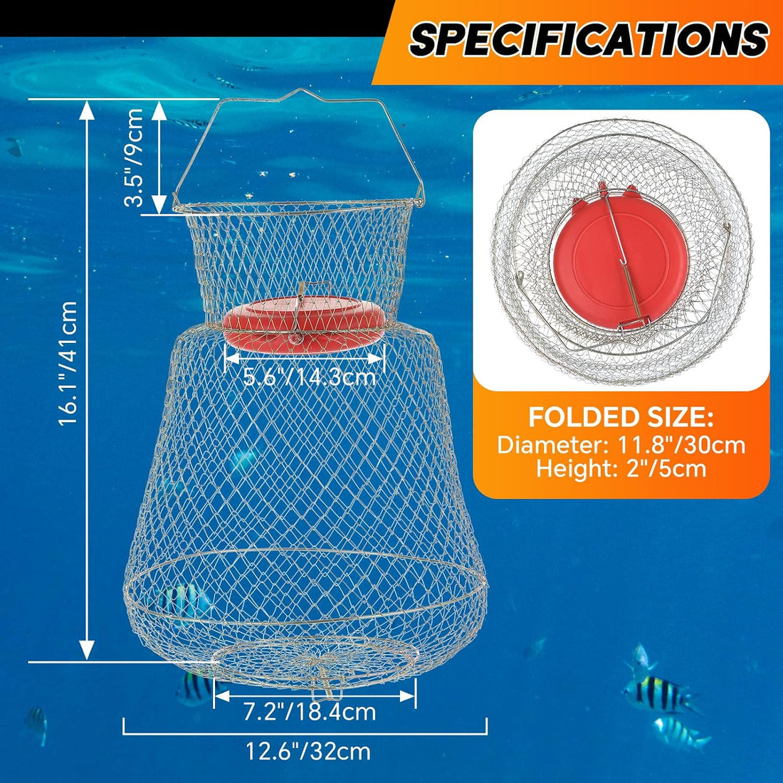 2 Pack Floatable Galvanized Steel Wire Fish Basket