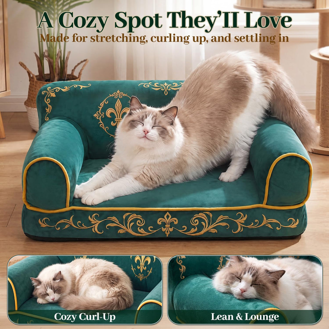 Indoor Cat Couch Bed, Soft Supportive Pet Sofa, 24in