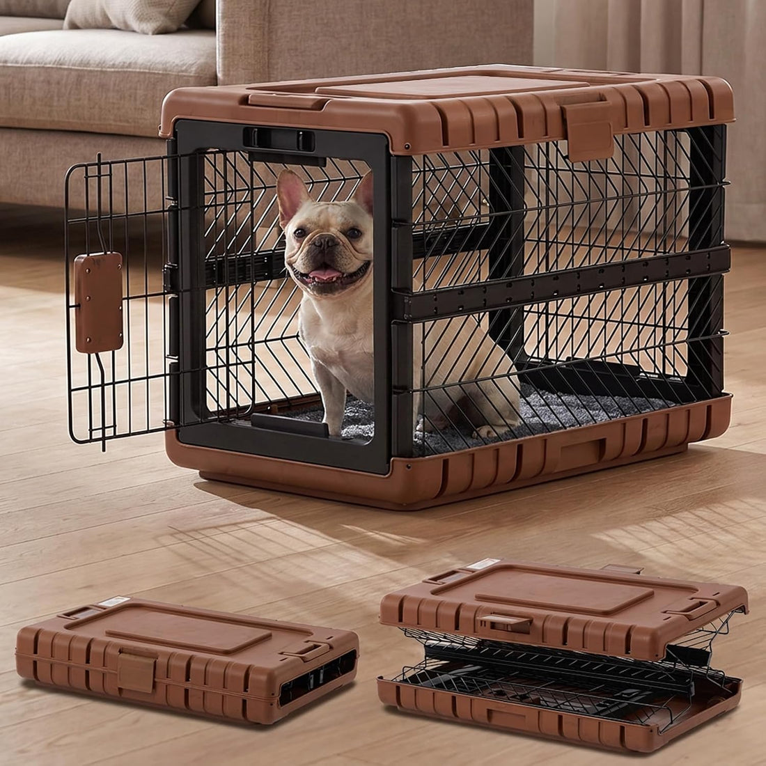ZOMISIA Collapsible Dog Crate with Bed Mat