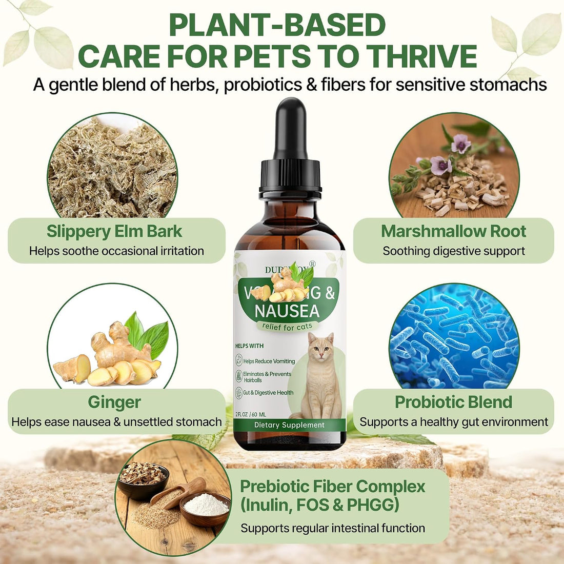 Vomit Remedy & Anti Nausea for Cats,with Probiotics&Herbs for Upset