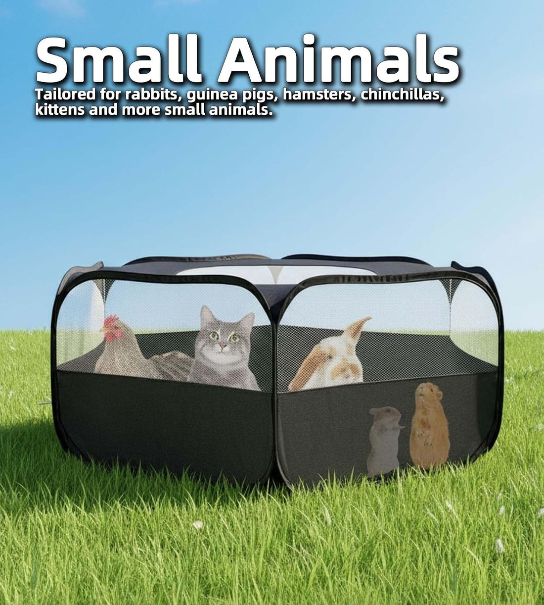 Small Animal Playpen with Mesh Cover & Waterproof Bottom Cat Tent
