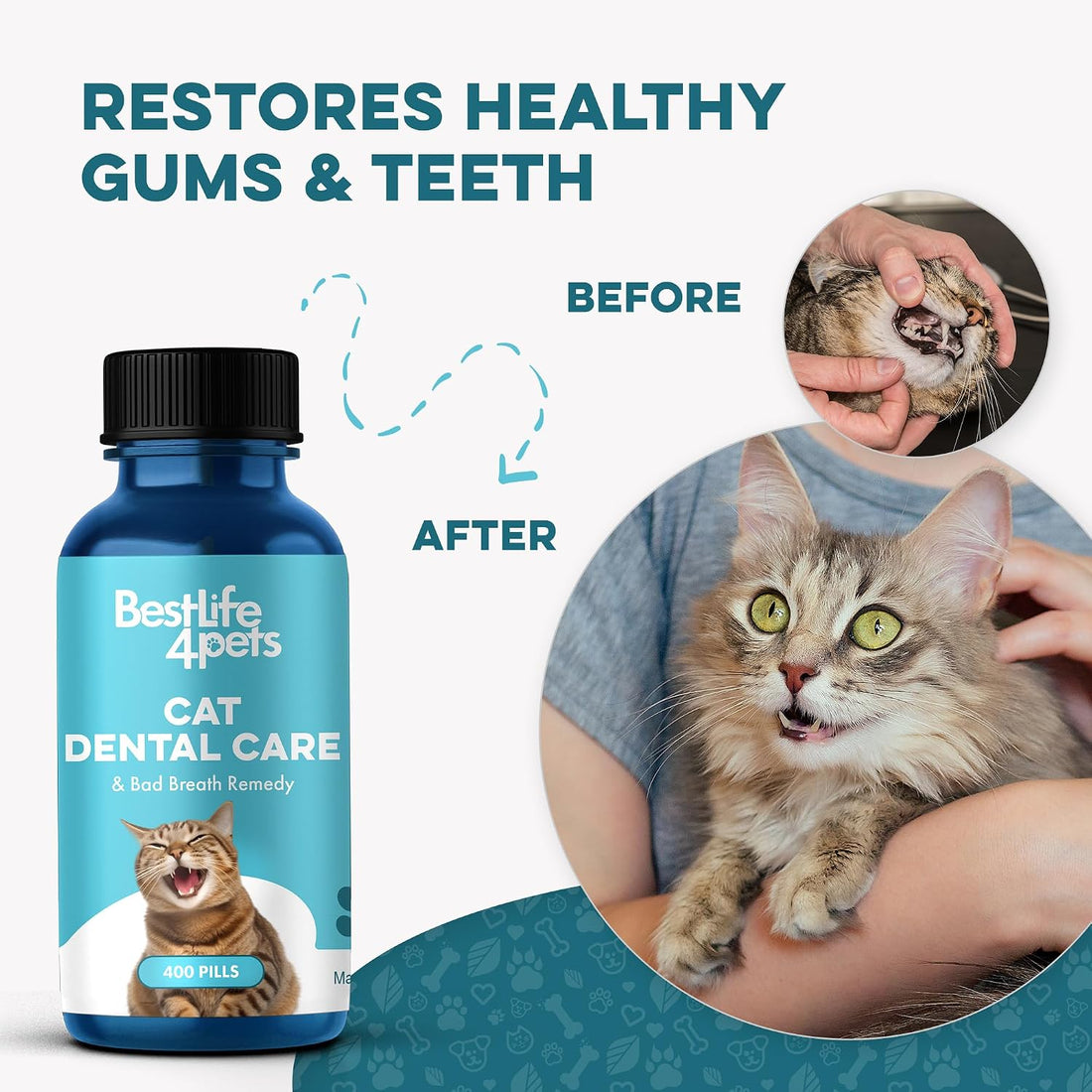 Cat Dental Care Supplement for Bad Breath, Tartar & Gum Support