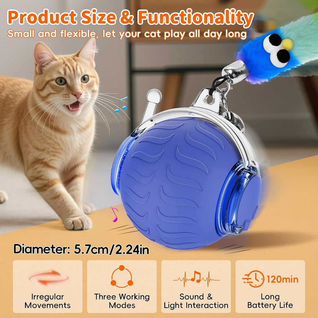 UPSKY Interactive Cat Toy, Smart Moving Cat Ball Toys for Indoor Cats