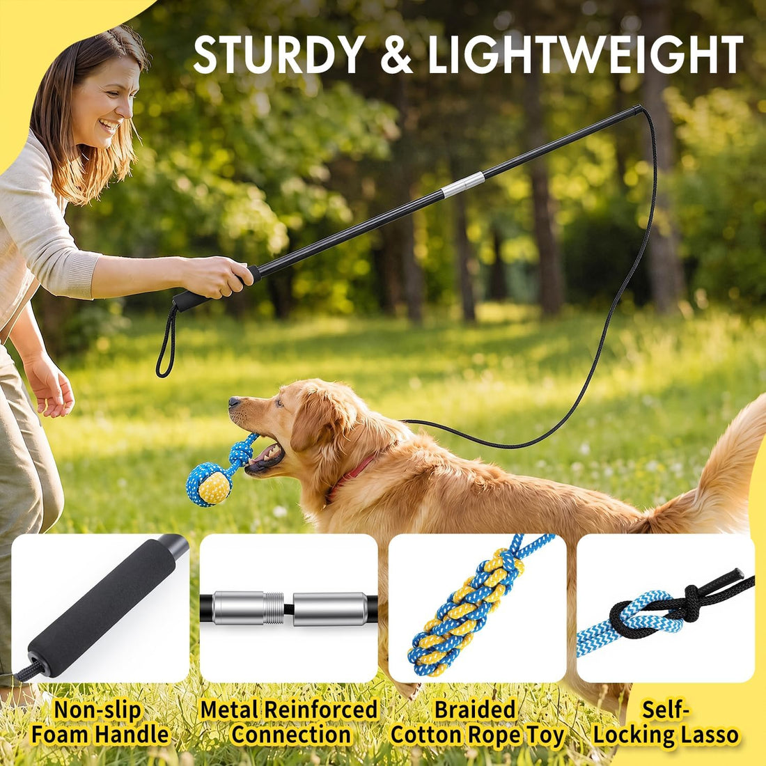 Flirt Pole for Dogs with Squeaker & Rope – Includes XL Carry Bag