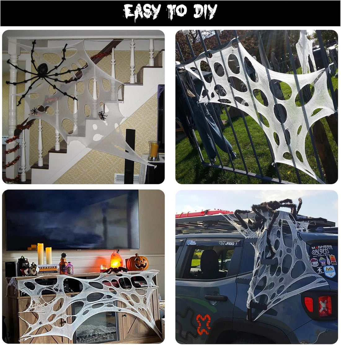 Runleo 2 Pack Giant Spider Webs Halloween Decorations Outdoor Beef