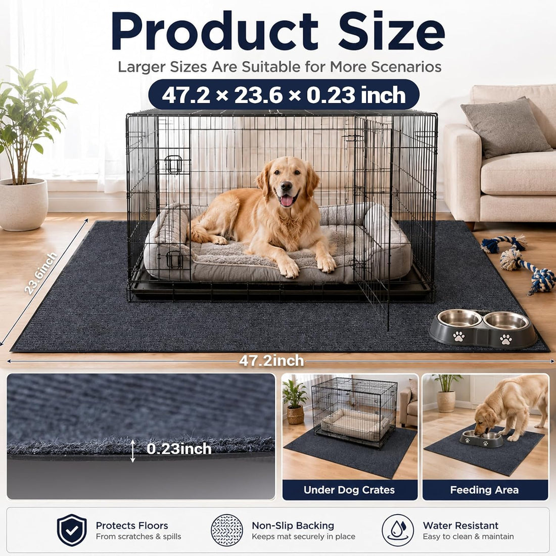 46" X 60" Mat for Under Dog Crate, Waterproof Dog Crate Mat