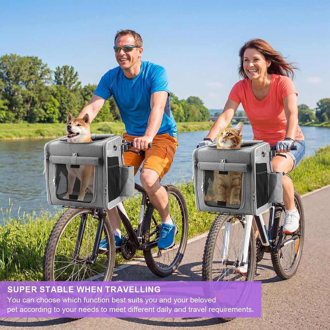 Expandable Dog Bike Basket with Secure Mounting Bracket