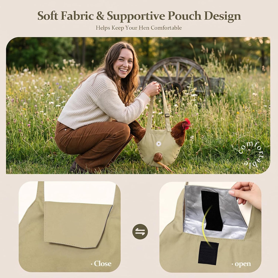 Chicken Sling Carrier with Shoulder Strap, Hen Holder Bag, 1-Pack