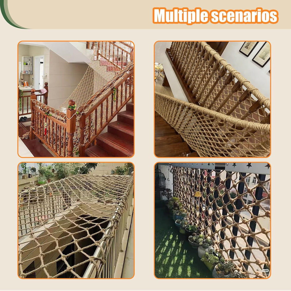HARERNET Jute Hemp Rope Net Balcony Safety Net for Kids Climbing