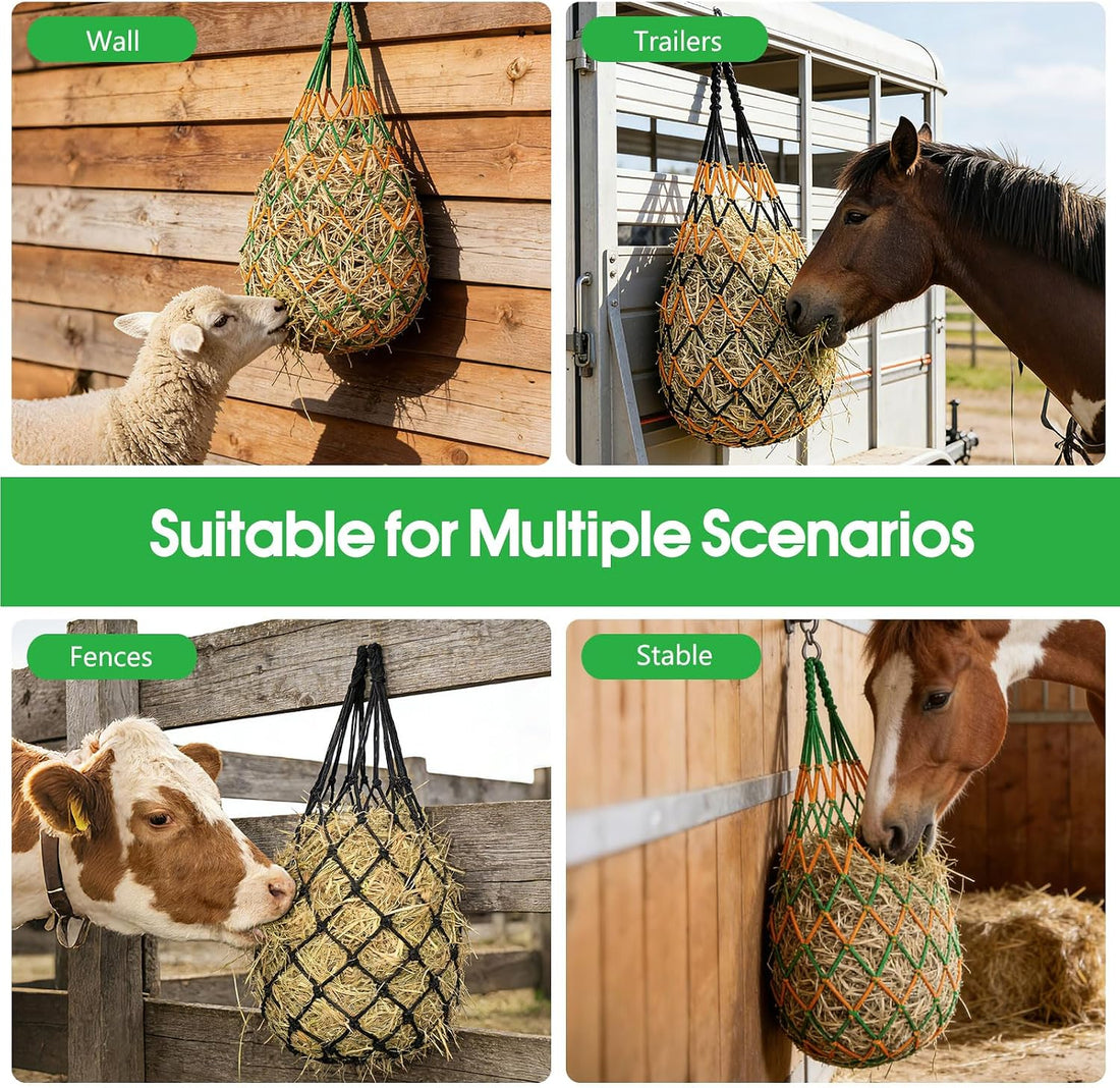 Slow Feed Hay Nets 3 Pack 40-Inch Durable Mesh Hay Bags Feeder