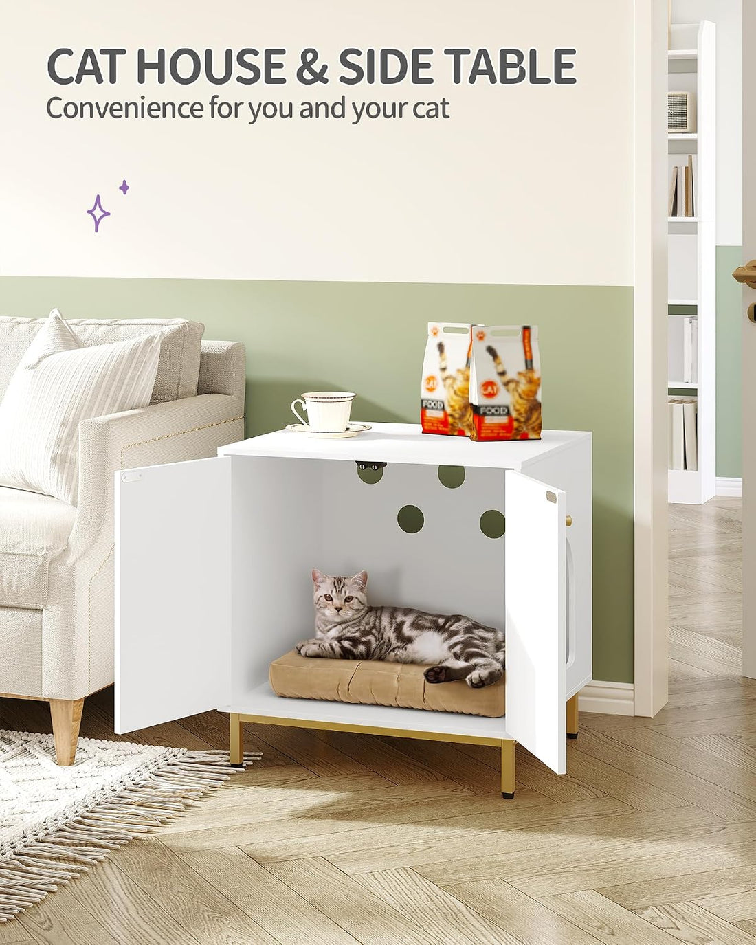 Hzuaneri Cat Litter Box Enclosure, Hidden Litter Box Furniture Cabinet