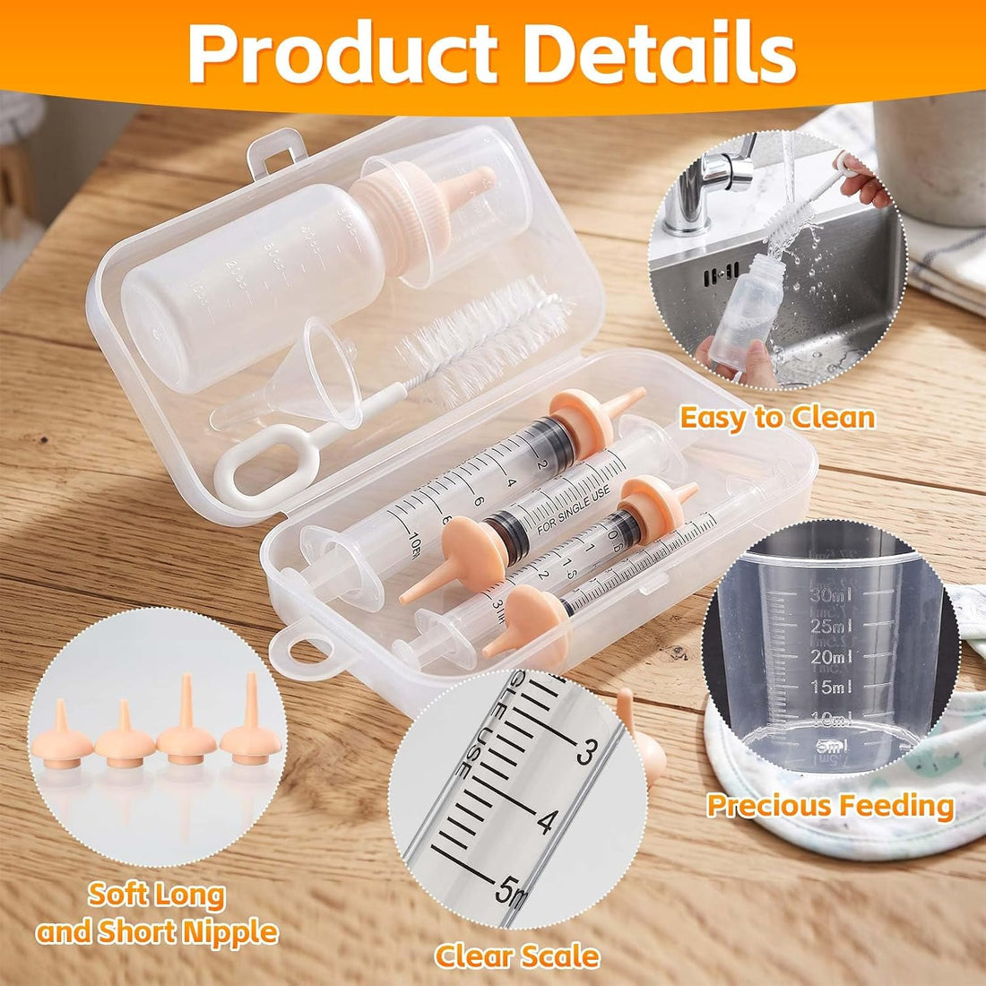 Pet Nursing Kit, Silicone Pet Feeding Set with Bottle Liquid Syringes