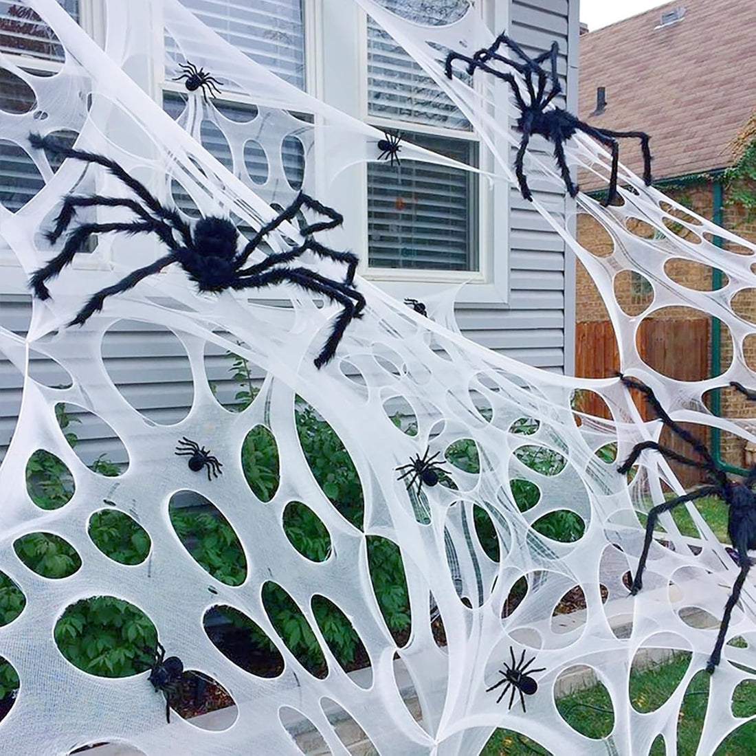 Runleo 2 Pack Giant Spider Webs Halloween Decorations Outdoor Beef
