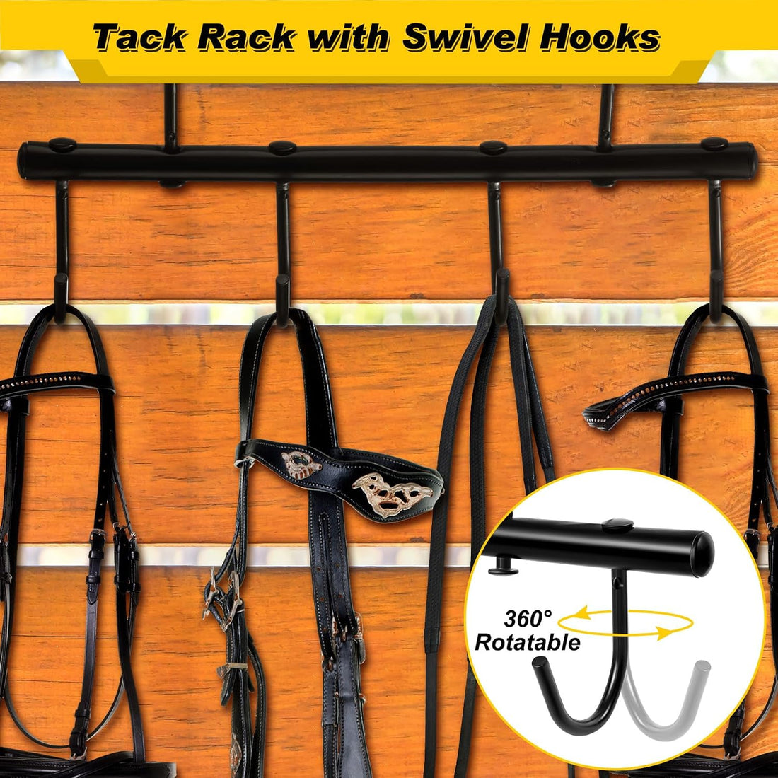 Dunzy 2 Pcs Tack Rack with Swivel Hooks, Metal Bridle Hanger