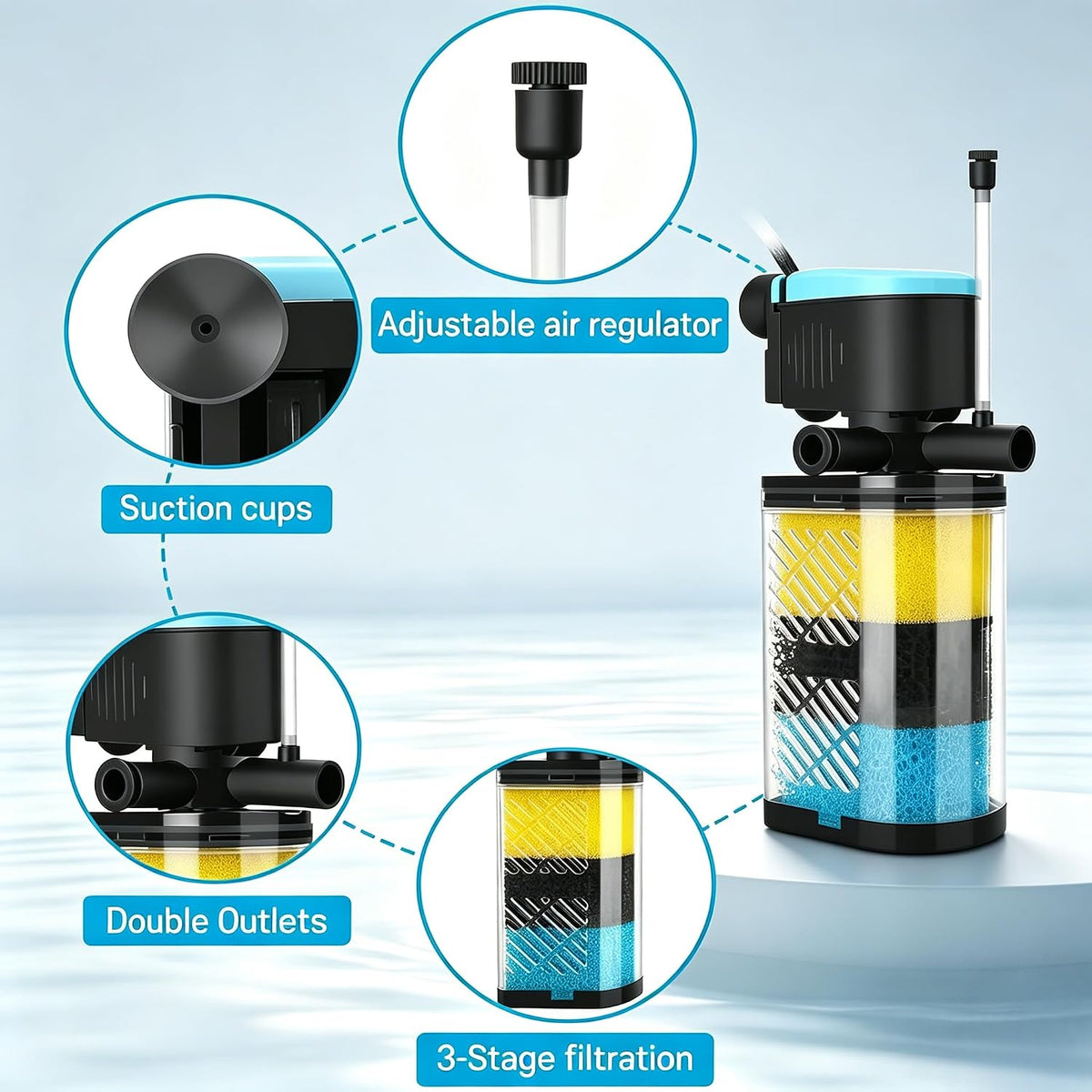 AquaMiracle Aquarium Filter 3-Stage in-Tank Filter Internal Fish Tank