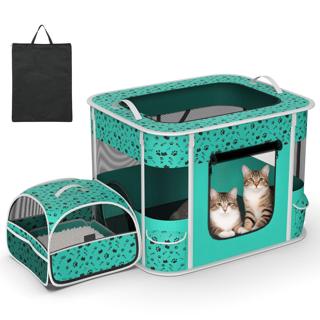 Petimber Portable Cat Playpen with Litter Box