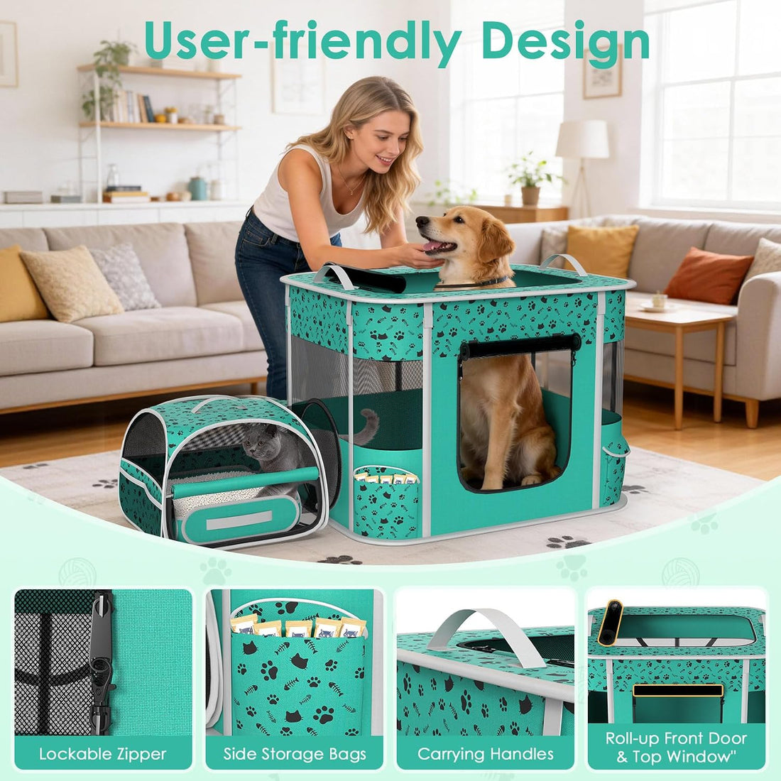 Petimber Portable Cat Playpen with Litter Box
