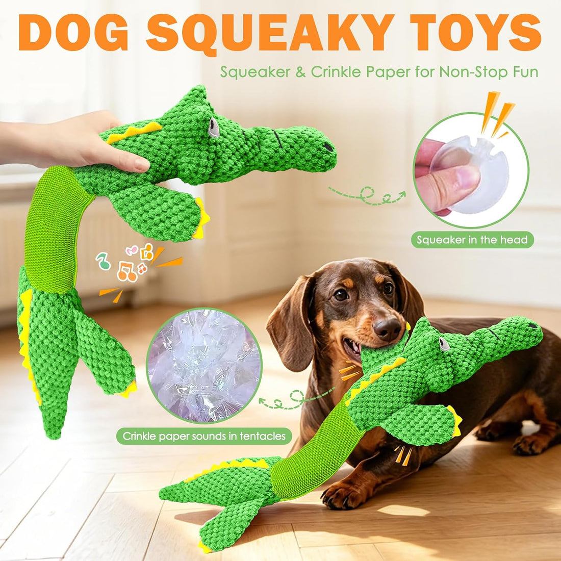WOWBALA Dog Squeaky Toys Stretchable Crocodile for Interactive Tug