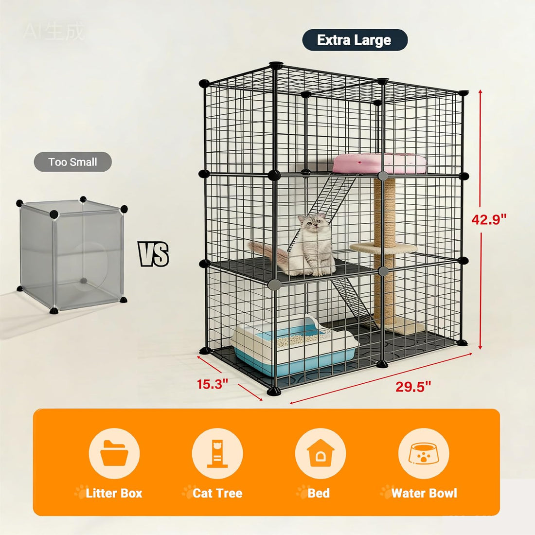 DIY Modular Cat Playpen 2x3x1 Grid | Compact Indoor Cat Enclosure