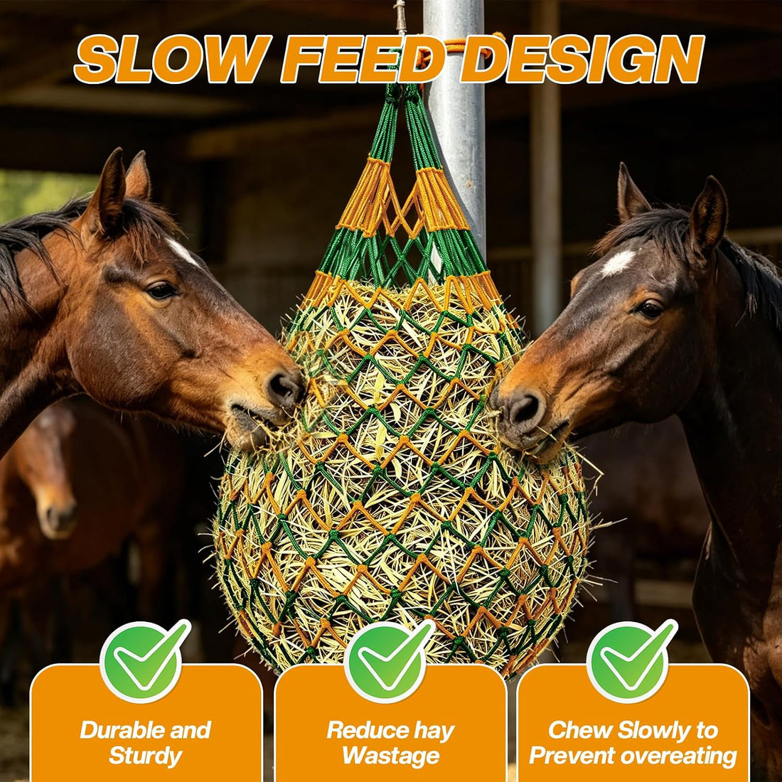 Hay Nets for Horses, 3-Pack Large-Capacity Hay Net for Horses Goats