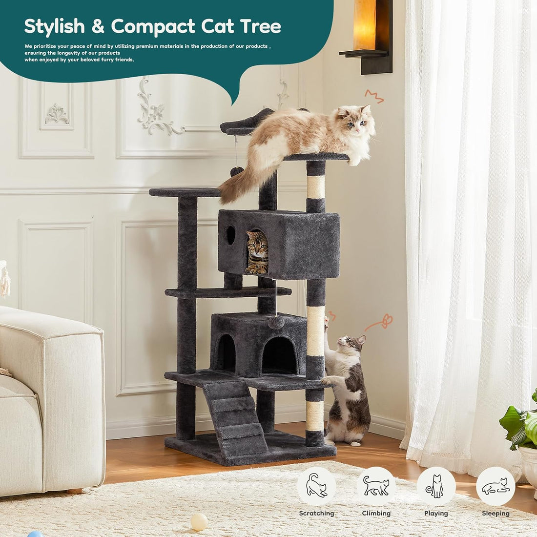 DUMOS 54 Inch Cat Tree Tower with Scratching Posts, Multi-Level