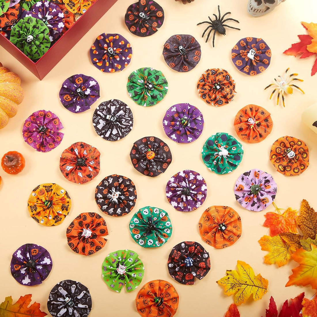 Huhumy 50 Pcs Halloween Dog Collar Bows Flowers Bulk for Small Medium