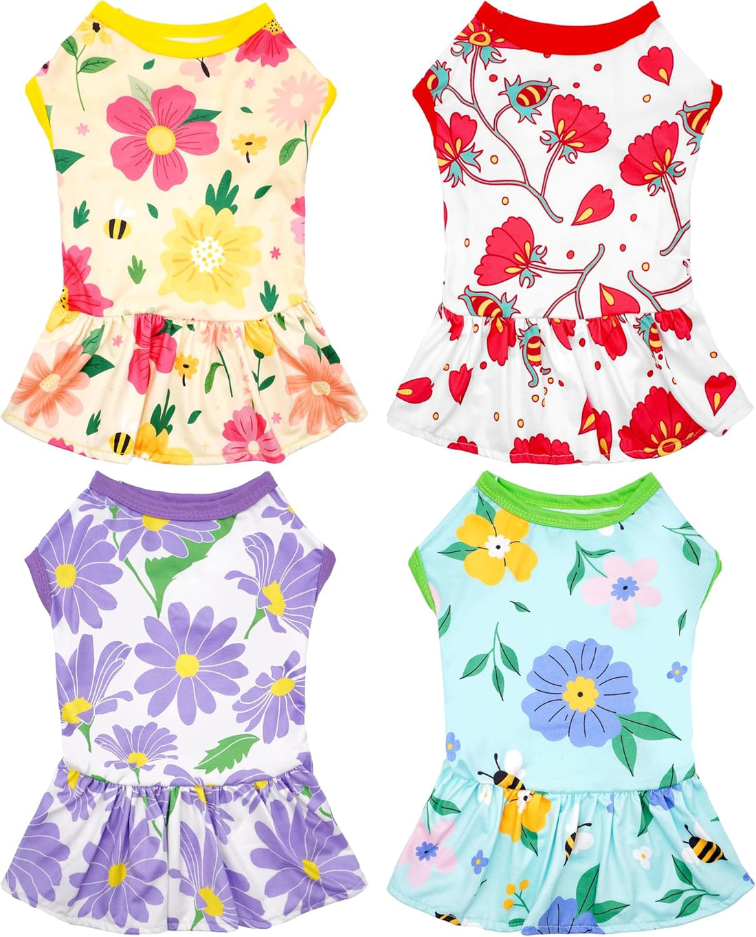 4PCS Floral Dog Dresses Sleeveless XXL Skirts Flower Sundress