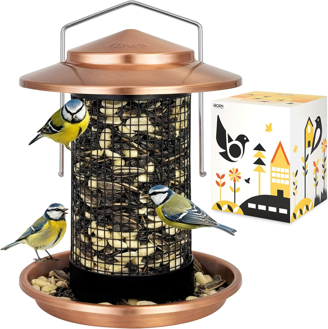 iBorn Metal Peanut Bird Feeder for Outdoors, Chew Resistant, 2.2lbs