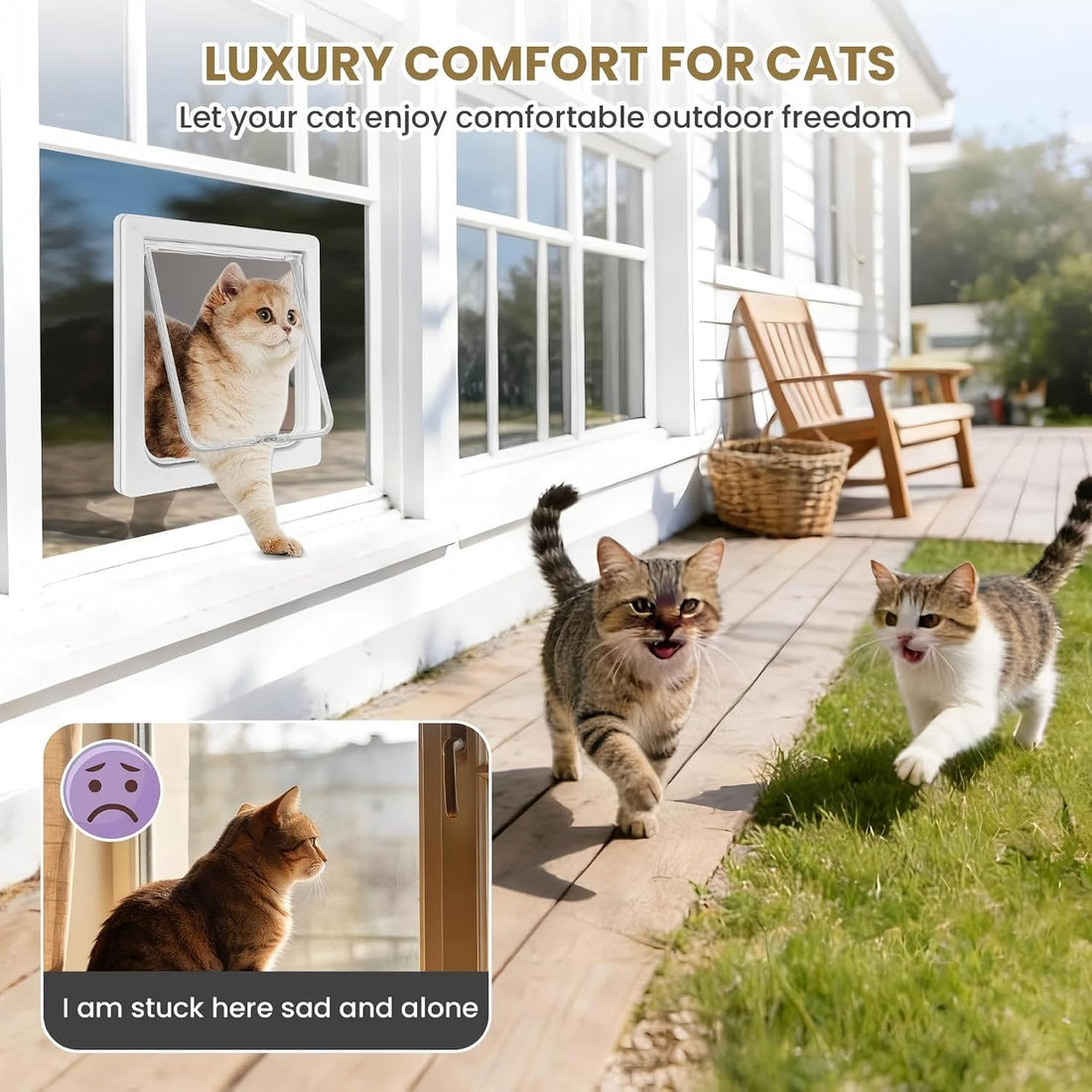 Cat Door for Window Insert, Fits 14-24 Inch, Clear Plexiglass